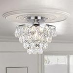 Luupyia Mini Crystal Chandelier Ceiling Light Small, Modern Crystal Ceiling Light for Hallway Ceiling Light Fixtures Flush Mount Silver Crystal Chandelier