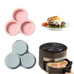 2Pcs Silicone Air Fryer Mold,Silicone Muffin Top Pans for Baking Silicone Air Fryer Egg Molds, Reusable Cupcake Pan Pancake Mold,3 Cavity Air Fryer Egg Pan for Baking, Air Fryer Accessories(Pink,Blue)