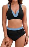 BMJL Women's High Waisted Bikini Sets Tummy Control Swimsuits Two Piece Color Block Modest Bathing Suit (XX-Large, Black and Blue)