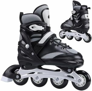 Navaris Adjustable Roller Skates - Inline Skates for Boys and Girls - Easy-Fasten Youth Rollerskates with Tool Kit Replaceable Brake - for US 6-8.5 (EU 39-42) Gray
