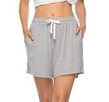 Vlazom Women's Pajama Short Bottoms Solid and Striped Sleeping Shorts Cotton Lounge Casual Pants for Yoga Gym Running, L, Grey-solid