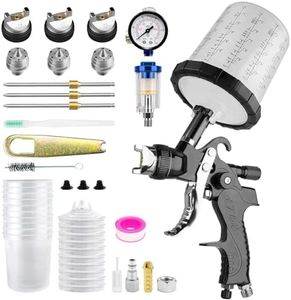 HVLP Spray Gun, Fence Paint Sprayer with 10pcs 650ml Disposable Cups, 1.4/1.7/2.5mm Nozzle & Air Regulator Gravity Feed Air Spray Paint Gun for Fencing and Decking, Home DIY Painting