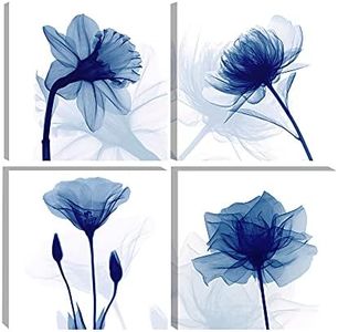 Wieco Art Tela artistica da parete con immagini floreali blu, moderne e astratte, 4 pannelli, per camera da letto, ufficio, decorazione per la casa, Blu, 12x12inchx4pcs