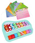 vGRASSP Kid's 2 in 1 Piano Xylophone Musical Instrument with 8 Key Scales for Clear Tones with Music Cards Songbook (Turquoise)