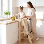 Toddler Standing Tower Step Stool - Stable Height Adjustable Kids Toddler Stool Folding Kitchen Learning Helper for Learning and Cooking - Ages 18 Months to 6 Years with Safety net Natural