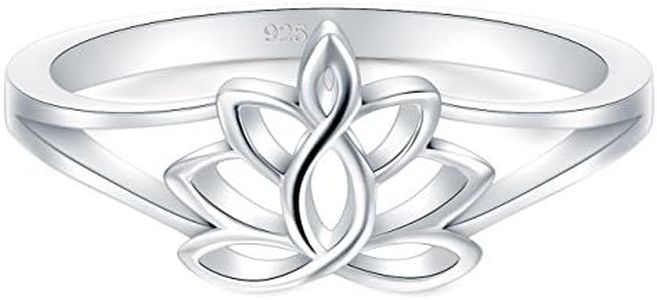 BORUO 925 Sterling Silver Ring, Lotus Flower Yoga High Polish Plain Dome Tarnish Resistant Comfort Fit Wedding Band 2mm Ring Size 8.5