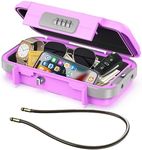 LOFICOPER Portable Safe Box, Travel Safe Lock Box, Waterproof Beach Lock Box, Personal Security Case, with Combination Code, Detachable Steel Rope, for Travel, Beach, Hotel, Home, Office, Pink