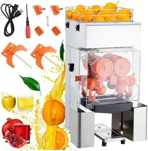 Automatic Commercial Juicer Machine, 110V 120W Orange Squeezer with Pull-Out Filter Box and Two Peel Buckets - Stainless Steel, Easy to Clean, Large-Capacity Auto-Feeding Basket