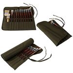 Paint Brush Roll Canvas Pouch, Paint Brush Holder Roll Up Canvas Paint Brush Bag,Artist Acrylic Oil Watercolour Brushes Case,Draw Pen Gouache Watercolor Oil Brush Storage (Army Green & 22 Slots)