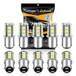 Qoope - Pack of 10-6500K White 1142 BA15D LED Bulbs 5050 18-SMD Replacement Lamps for 12V Interior RV Camper Trailer Lighting Boat Yard Light Tail Bulbs