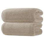 POLYTE Plush Microfiber Oversize Quick Dry Lint Free Bath Towel, 60 x 30 in, Pack of 2 (Beige, Coral Fleece)