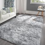 Pettop Fluffy Tie-Dye Light Grey Rug for Bedroom Living Room, 4x6 Feet Rectangle Large Rug Plush Fuzzy Carpet for Girls Kids Boys, Non-Slip and Washable Rug for Nursery Classroom Decor Rug