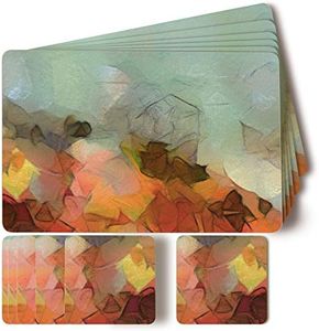 Firbon Table Placemats and Coaster Sets 6, 3-layer Functional Structure Creative Surface Cork Backed Wooden Placemat 14 x 9 Inches 12pcs