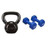 Amazon Basics cast-iron kettlebell 12kg & Neoprene Dumbbell Pair, 2 x 5Kg