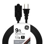 GE 9, Black, 45149 9 Ft Extension Cord, 3 Power Strip, 2 Prong, 16 Gauge, Twist-to-Close Safety Outlet Covers, Indoor Rated, Perfect for Home, Office or Kitchen, UL Listed