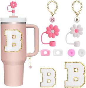 BABORUI 10Pcs Cup Accessories for Stanley Cup 40oz&30oz, Personalized Decoration with Straw Cover Cap, Spill Stopper, Embroidered Letter Sticker and Letter Charms, Initial Name ID for Stanley (B)