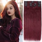 MY-LADY Clip in Hair Extensions Human Hair Thick 120g 14 Inch Double Weft Burgundy 100% Real Remy Human Hair for Women Silky Straight 8pcs Full Head Balayage Wine red