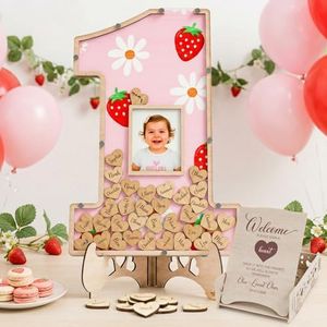 Berry First Birthday -1st Birthday Decorations - Guest Book Alternatives - Number One Shaped Photo Frame Decor - Strawberry Birthday - Sweet One Centerpiece Keepsake (Berry First Birthday)