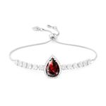 Linawe Red Crystal Imitation Diamond Charm Silver Bracelets for Women, Garnet Rhinestone Birthstone Moissanite Cubic Zirconia Chain Bracelet Set, Prom Costume Wedding Jewelry