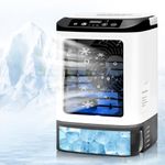 Mini Air Conditioner,2026 New Portable Air Conditioner Fan,Personal Air Cooler with 4 Speeds,2 Mist Modes,7 LED,900ML Water Tank,Ice Box,Rechargeable Small Air Conditioner for Bedroom,Office& Travel