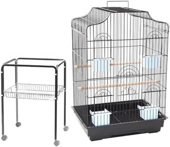 Pet Bird Cage with stand Parrot Aviary Canary Budgie Finch Perch Black Portable Metal