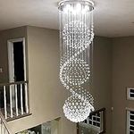 SEFINN Four 79-in High Ceiling 9-Light Contemporary Raindrop Crystal Chandelier for Lobby, Hallway, Entryway, Stairs, 20" Wide, Chrome Finish, Installation Video Available