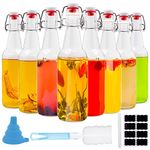 16oz Swing Top Glass Bottles, Set of 8 - Flip Top Beer Brewing Bottles for 2nd Fermentation, Kombucha, Kefir, Vanilla Extract, Coquito, Liquor, Juice, Tea - Airtight Cap Lids, Bonus 24 Stick Labels