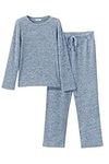 Ekouaer Womens Ribbed Knit Lounge Set Long Sleeve Top and Long Pants Sleepwear Pajama Set Two Piece Matching Set with Pockets