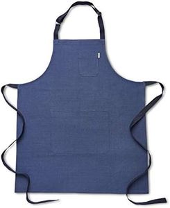 Solino Home Linen Kitchen Apron for Men & Women - 100% Pure Linen Blue/Navy Bib Apron with Front Pockets - Handcrafted from European Flax
