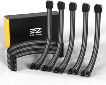 EZDIY-FAB PSU Cable Extension Sleeved Custom Mod GPU PC Power Supply Soft Nylon Braided with Comb Kit 24PIN/3x 8PIN to 6+2Pin/ 2X 8PIN to 4+4PIN-300MM/11.9in - Black Grey