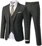 YND Men's Slim Fit 3 Piece Suit Set with Stretch Fabric, One Button Blazer Vest Pants, Solid Party Wedding Dress, Jacket Waistcoat and Trousers with Tie Deep Grey