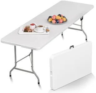 HLPB Folding Table Picnic Table, 8 ft Portable Camping Table with Handle and Safety Locks, Foldable Table Plastic Dining Table Indoor Outdoor for Camping, Picnic and Party