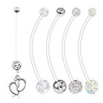 VCMART 5 PCS 14G Pregnancy Belly Button Rings Women Maternity Barbell Navel Body Piercing Jewelry Long Belly Rings 38mm Length -Silver Set