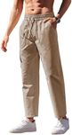 COOFANDY Mens Linen Pants Lightweight Drawstring Elastic Waist Casual Trousers Beach Yoga Summer Pants Khaki