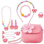 SANNIDHI® Jewellery Set for Girls, Includes Plush Handbag, Necklace, Bracelet, Hairband, Hair Clips, Ring Kits, Cute Kids Princess Party Costume Jewelry Gift for 3-10 Years Old Dress up Pretend Play