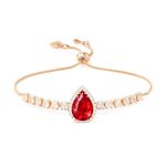 Linawe Red Crystal Imitation Diamond Charm Bracelet, Rose Gold Bracelets for Women, Ruby Rhinestone Birthstone Moissanite Chain Bracelet Set, Prom Preppy Wedding Costume Jewelry