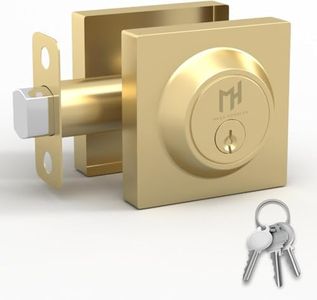 Mega Handles - SUANA Deadbolt I Entry Deadbolt Lock - Heavy Duty Square Locking Deadbolt for Left or Right-Handed Doors - Interior/Exterior - Satin Brass