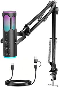PUPGSIS Gaming Microphone for PC, USB Condenser Mic for PS4/5 and Mac, Noise Cancellation Computer Mic with Mute, Reverb, Adjustable Boom Arm, Pop Filter for Streaming/Podcasting/Recording/YouTube