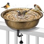 VIVOHOME Deck Mounted Polyresin Bird Bath with Adjustable Sturdy Metal Clamp for Railings up to 3.9 Inch, Capacity 1.4 Gallons for Patio, Gardens, Yard, Deck, Copper