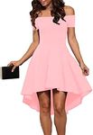 Sarin Mathews Womens Off The Shoulder Short Sleeve High Low Cocktail Skater Dress LightPink S