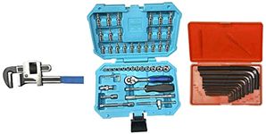 Taparia Sa46 Steel Socket Set (Hex, Blue, 46-Pieces) & Ki10V Allen Key Set & 1272-10 Stillson Type Pipe Wrench