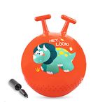 Inhahland Dinosaur Bouncy Hopper Ball, Hippity Hop, Inflatable Jumping Hopping Ball, Bouncy Ball with Handles for Kids 3-6 (Red) - Pump Included