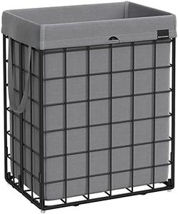 SONGMICS 23.8 Gal. Laundry Basket, Laundry Hamper, Collapsible Clothes Hamper, Removable and Washable Bag, Metal Wire Frame, for Bedroom Bathroom, Black and Gray ULCB190G01