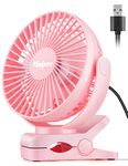 viniper 6 inch USB Clip on Fan, Portable Small Desk Fan : 360° Rotation & 3 Speeds Strong Wind Table Fan, Quiet and Powerful for Home,Office - Pink