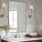 MOON MIRROR 24" x 36" Brushed Nickel Metal Framed Pivot Rectangle Bathroom Mirror, Silver Tilting Rounded Rectangular Vanity Mirror for Wall Mounted Hangs Vertical(Overall 27.75" x 36")