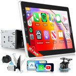 10.1 inch Single Din Detachable Car Stereo with AM/FM/RDS Wireless Carplay Android Auto,Hodozzy Touchscreen Single Din Radio with Youtube Bluetooth EQ SWC Backup Camera+USB/TF Card/Aux Ports