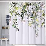 PHANPINT Shower Curtain with 12 Hooks, Textile Anti-Mould Waterproof Washable Shower Curtains, 180 x 200 cm, Shower Curtains for Bathroom, Machine Washable, Quick Drying (Green)