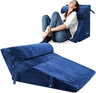 Orthopedic Bed Wedge Pillows Sets, Memory Foam Back Support Pillow, Adjustable Folding Knee Pillow for Sleeping, Reading, After Surgery, Anti Snoring, Neck and Leg Pain Relief Velvet Cover (Navy)