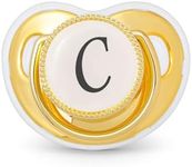Personalized Golden Letter Baby Pacifier with Pacifier Clip & Dust Cover -Printed Newborn Gift Set for Baby Shower, Christening, Birthday Photography (0-18M) C