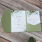 MillaSaw Olive Green Invitation Cards Pocket with Envelop for Wedding Anniversary Party 20 sets (olive green)